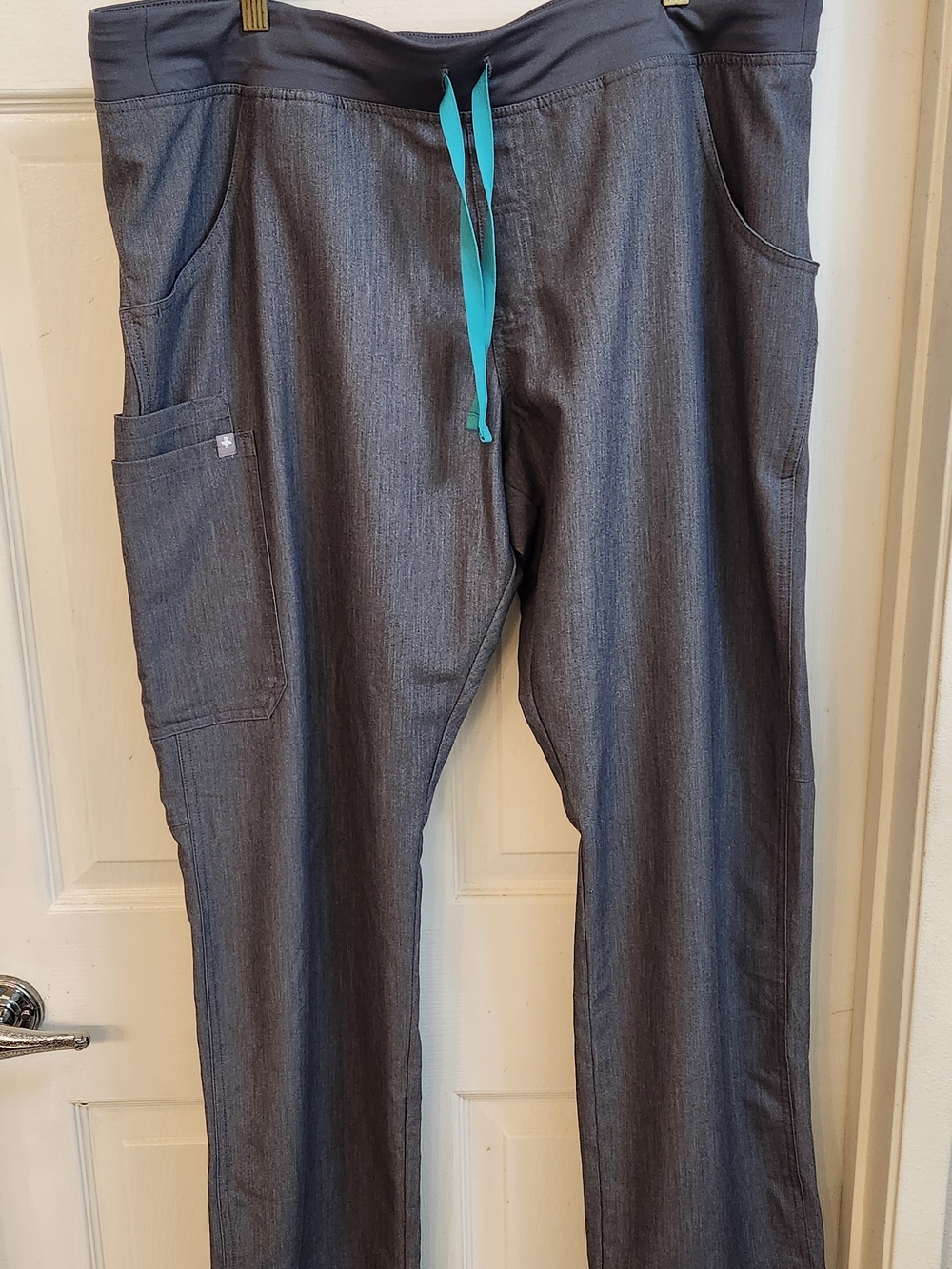 Figs Gray Scrub Pants with Teal Drawstring